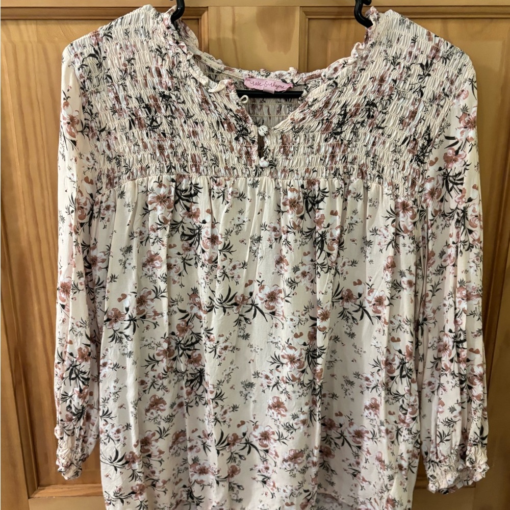 Floral Smocked Blouse with Pink Accents